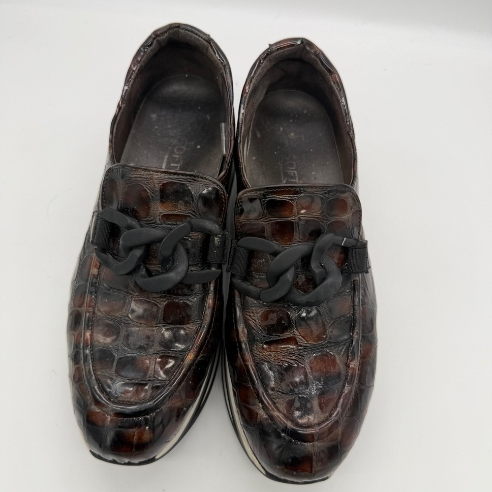 Womens Softwaves Alicia Brown Croc Embossed Leather Platform Loafers Chain 37.5 - Picture 5 of 9